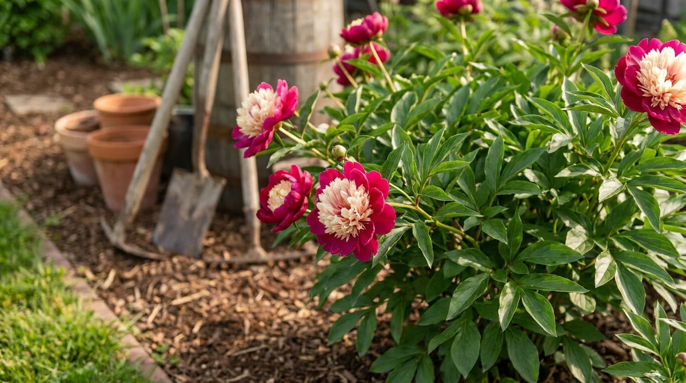 Peony growing in a garden