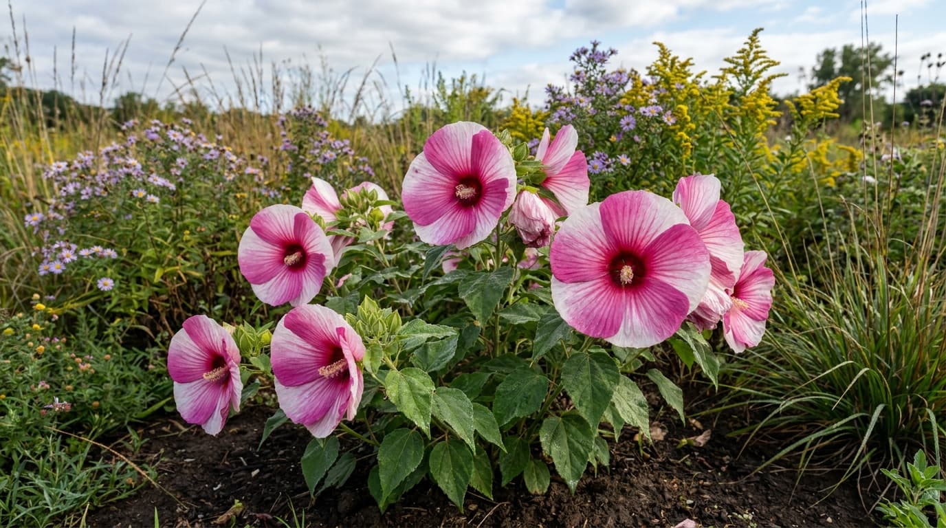 Hardy Hibiscus growing in a garden