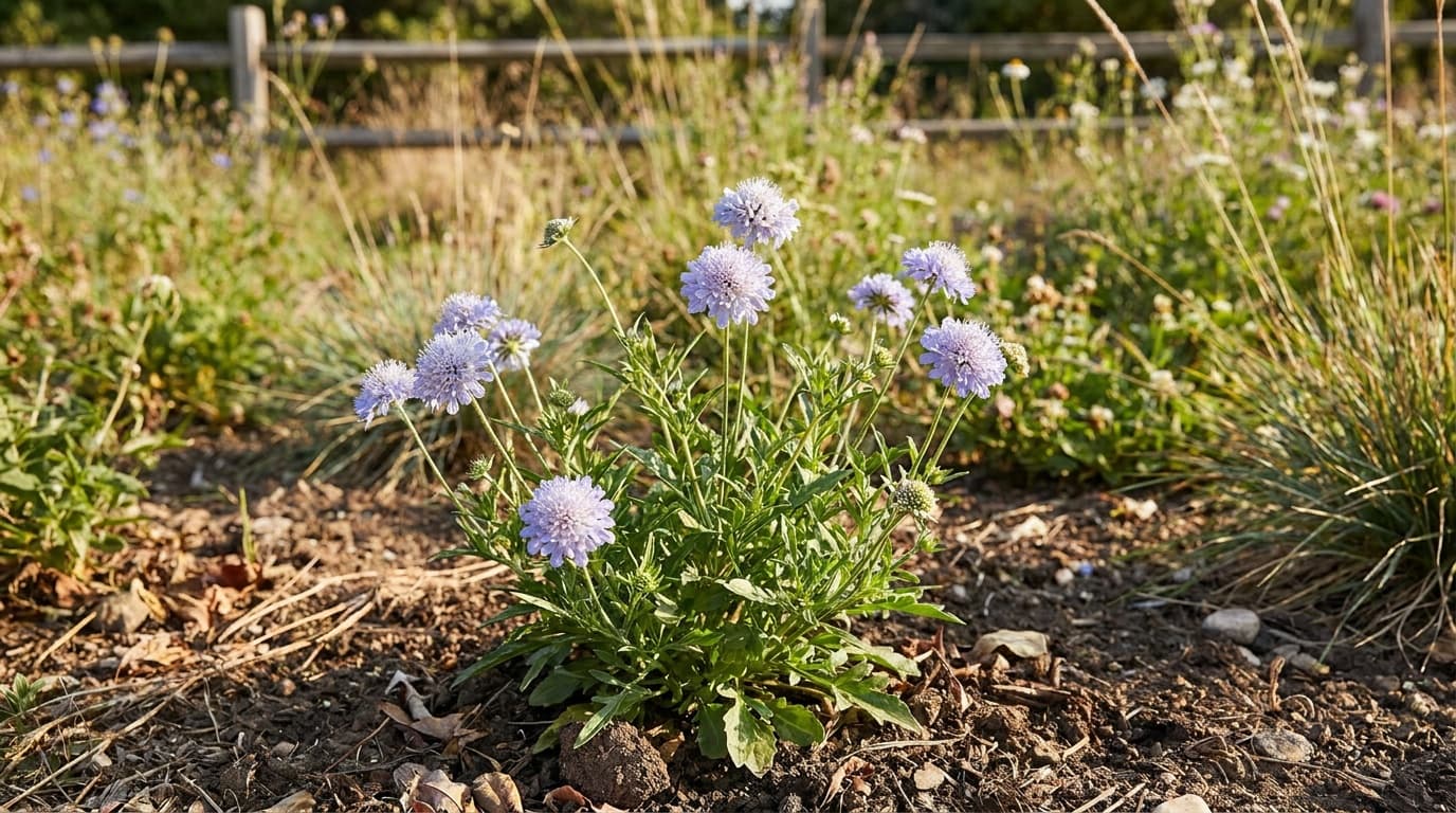 Pincushion Flower growing in a garden