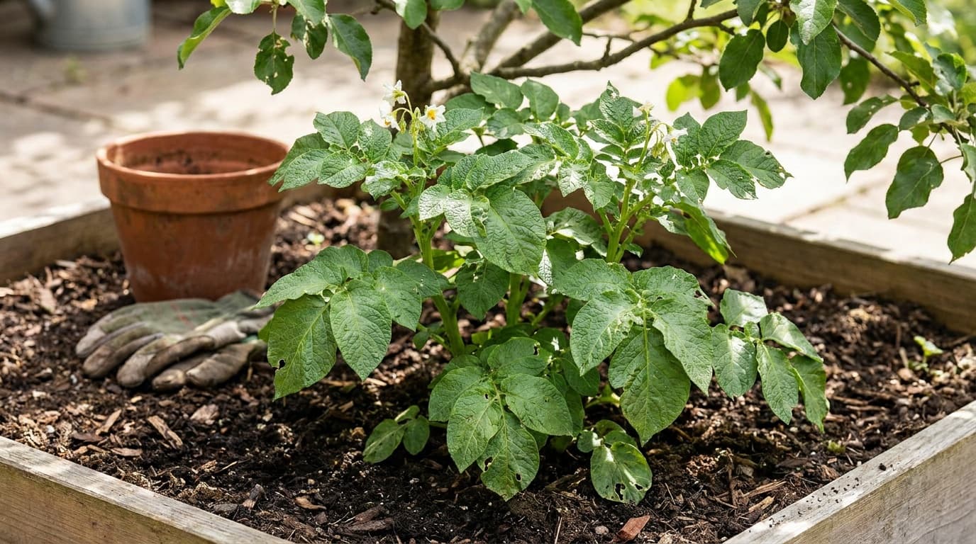 Potato growing in a garden