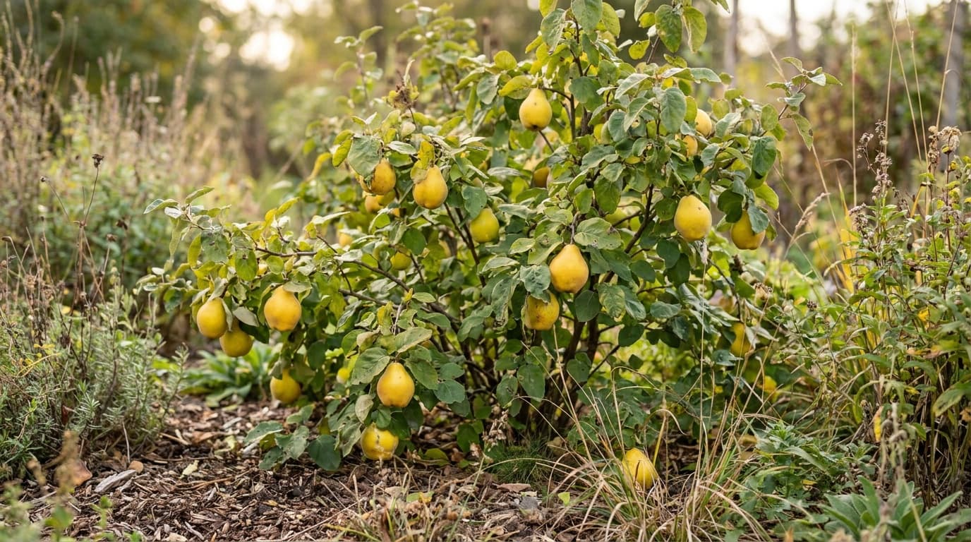 Quince growing in a garden