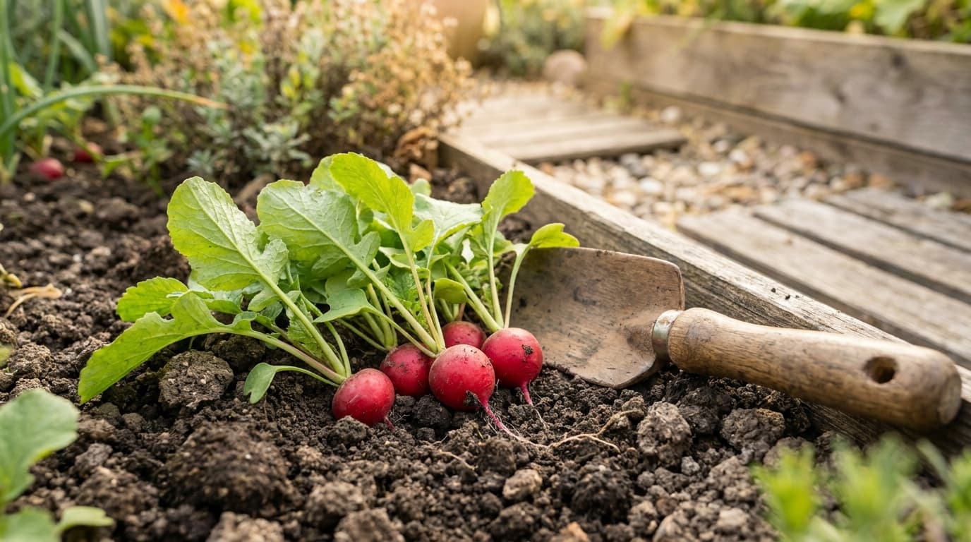 Radish growing in a garden