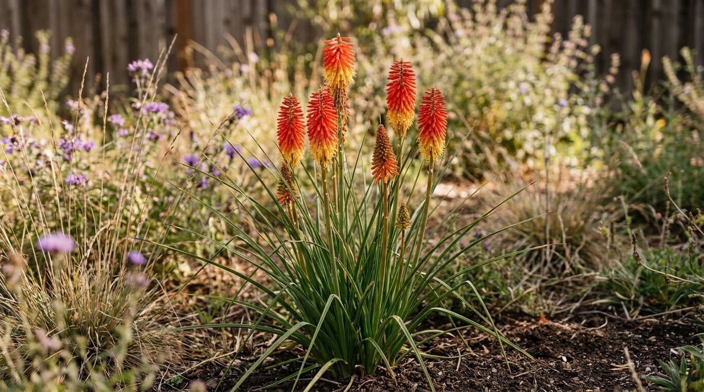 Red Hot Poker growing in a garden