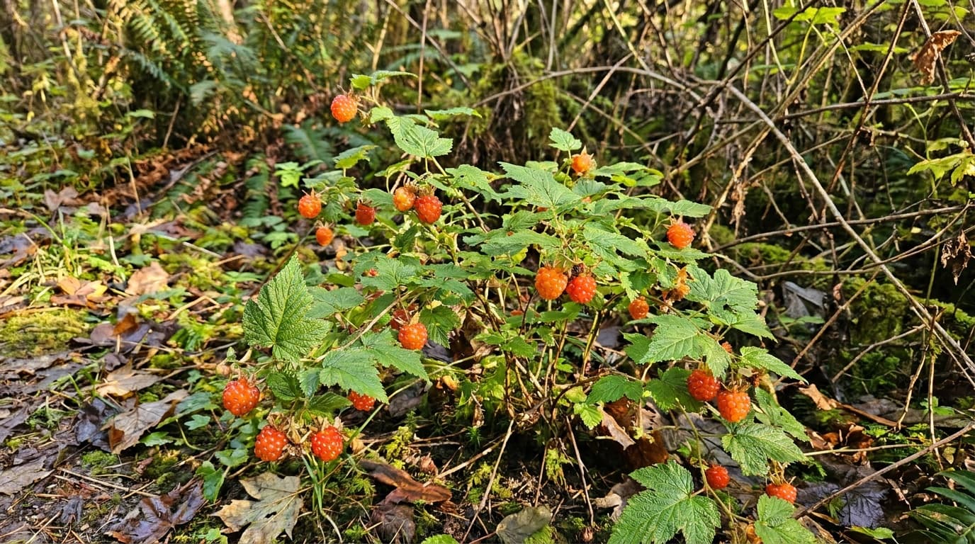 Salmonberry growing in a garden