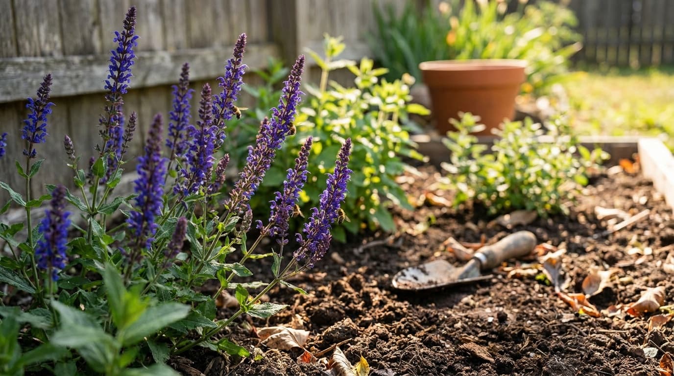 Annual Salvia (Bedding Sage) growing in a garden