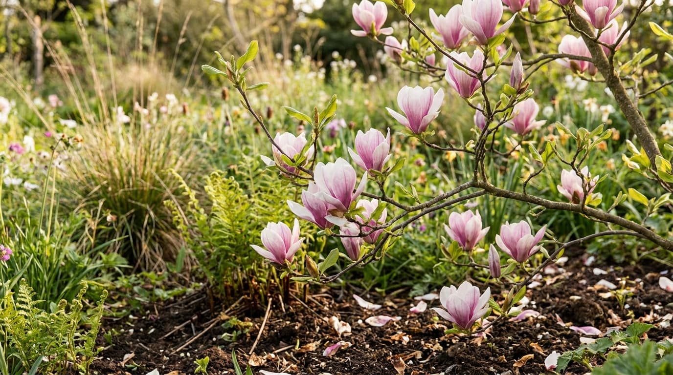 Saucer Magnolia growing in a garden