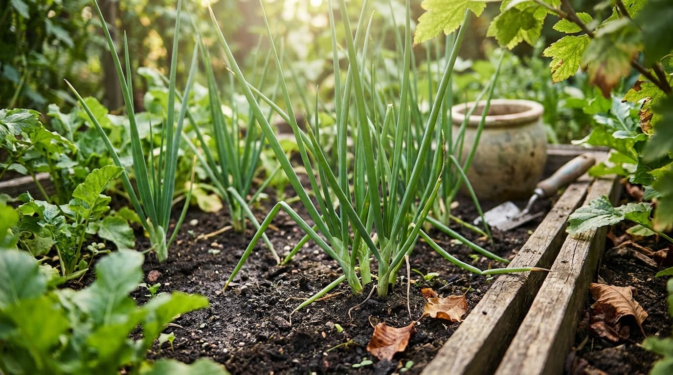 Scallion (Green Onion) growing in a garden