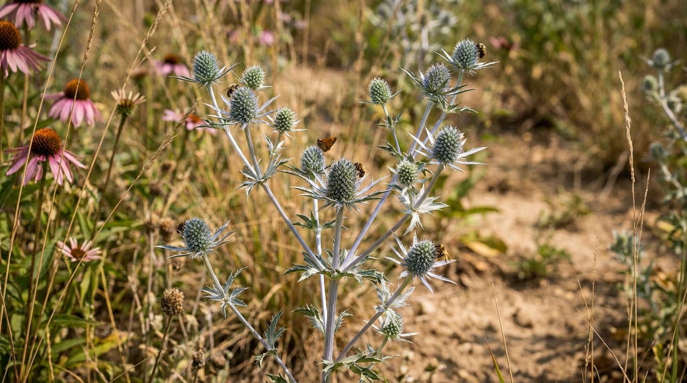 Sea Holly growing in a garden