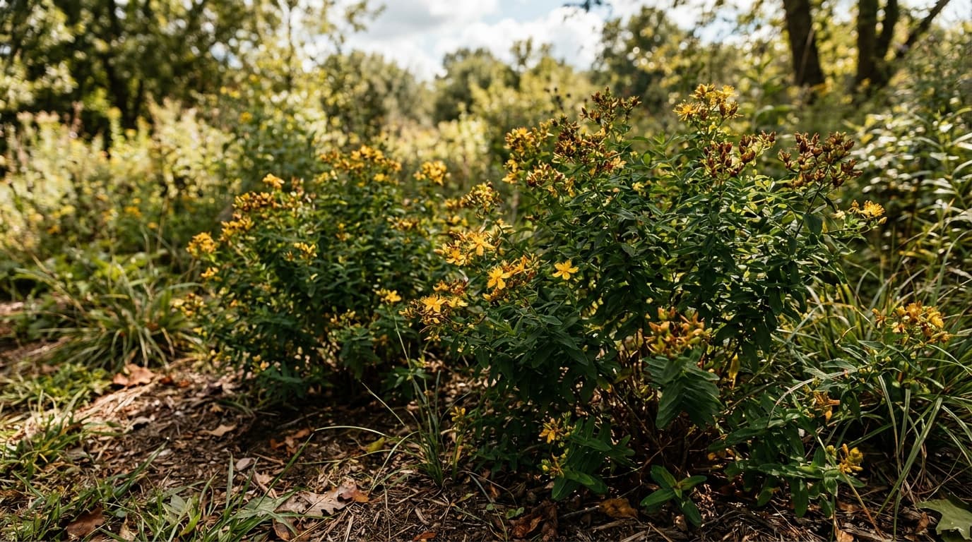 Shrubby St. Johns Wort growing in a garden