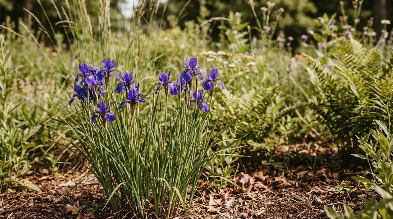 Siberian Iris growing in a garden