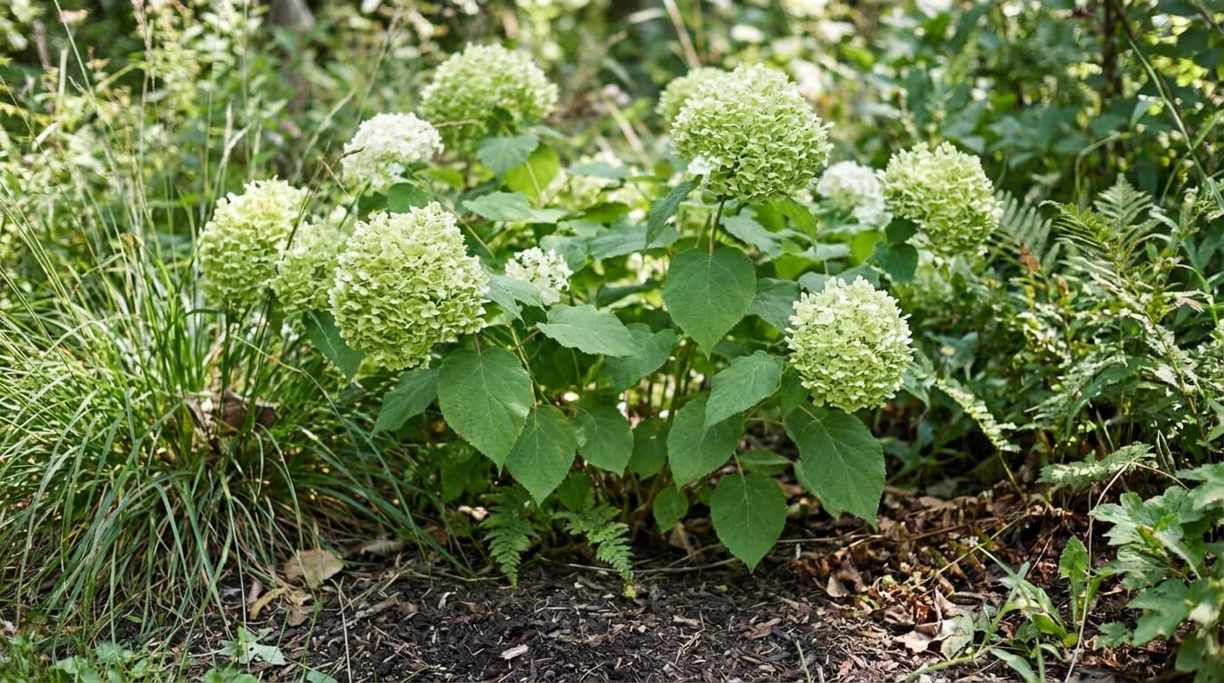 Smooth Hydrangea growing in a garden