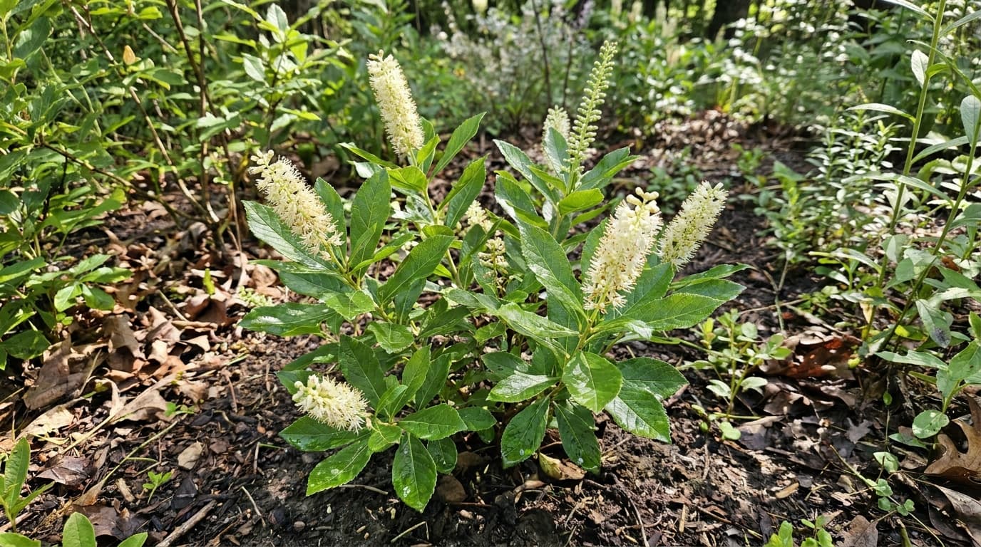 Summersweet growing in a garden