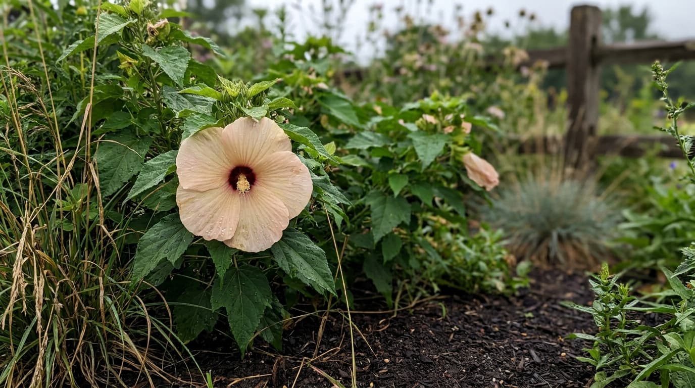 Swamp Rose Mallow growing in a garden