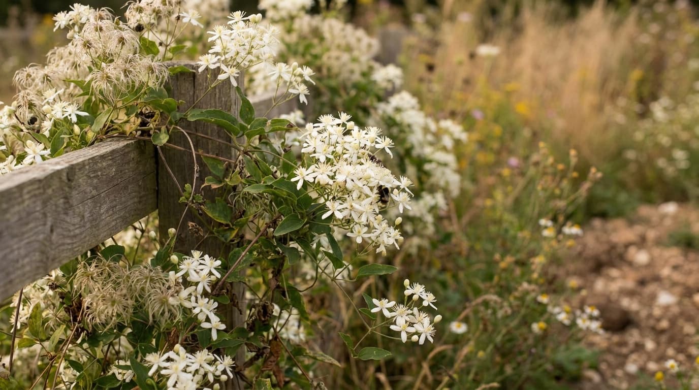 Sweet Autumn Clematis growing in a garden