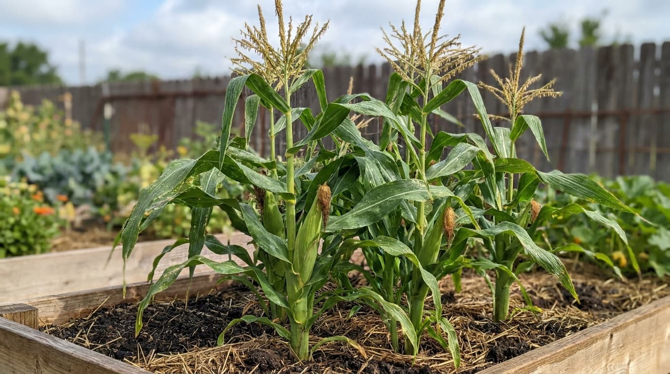 Sweet Corn growing in a garden
