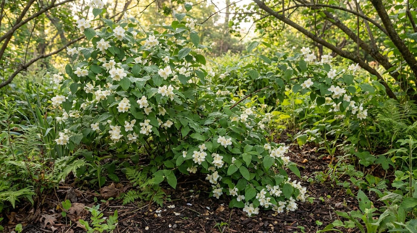 Sweet Mockorange growing in a garden