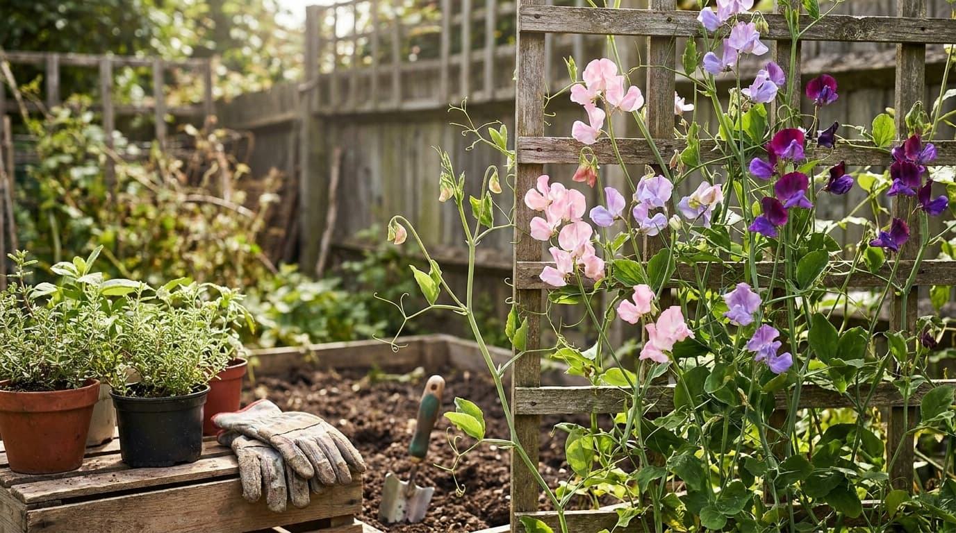 Sweet Pea growing in a garden