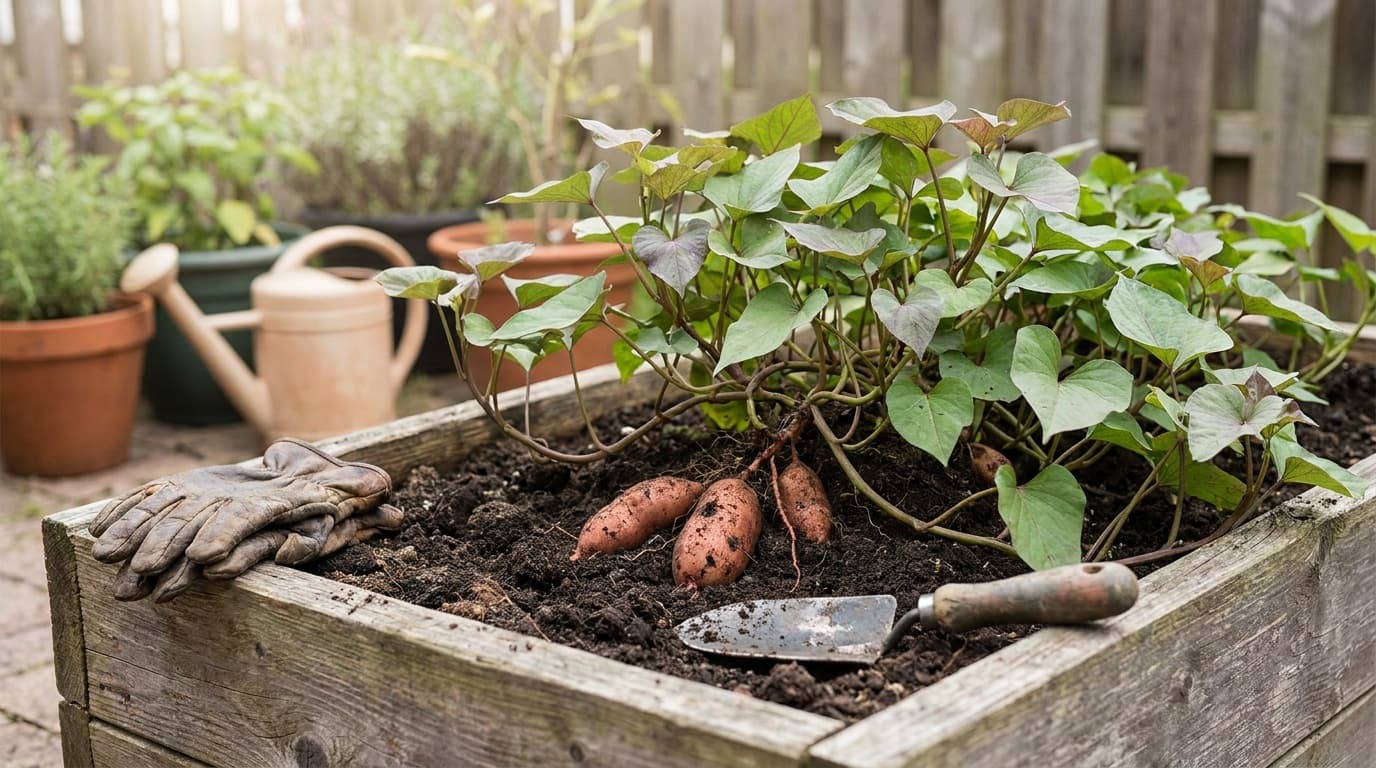 Sweet Potato growing in a garden