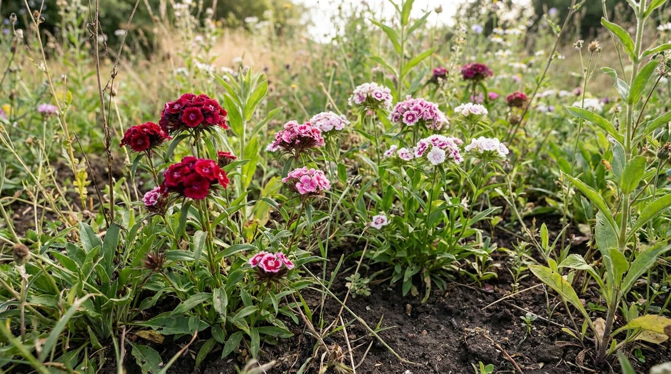Sweet William growing in a garden