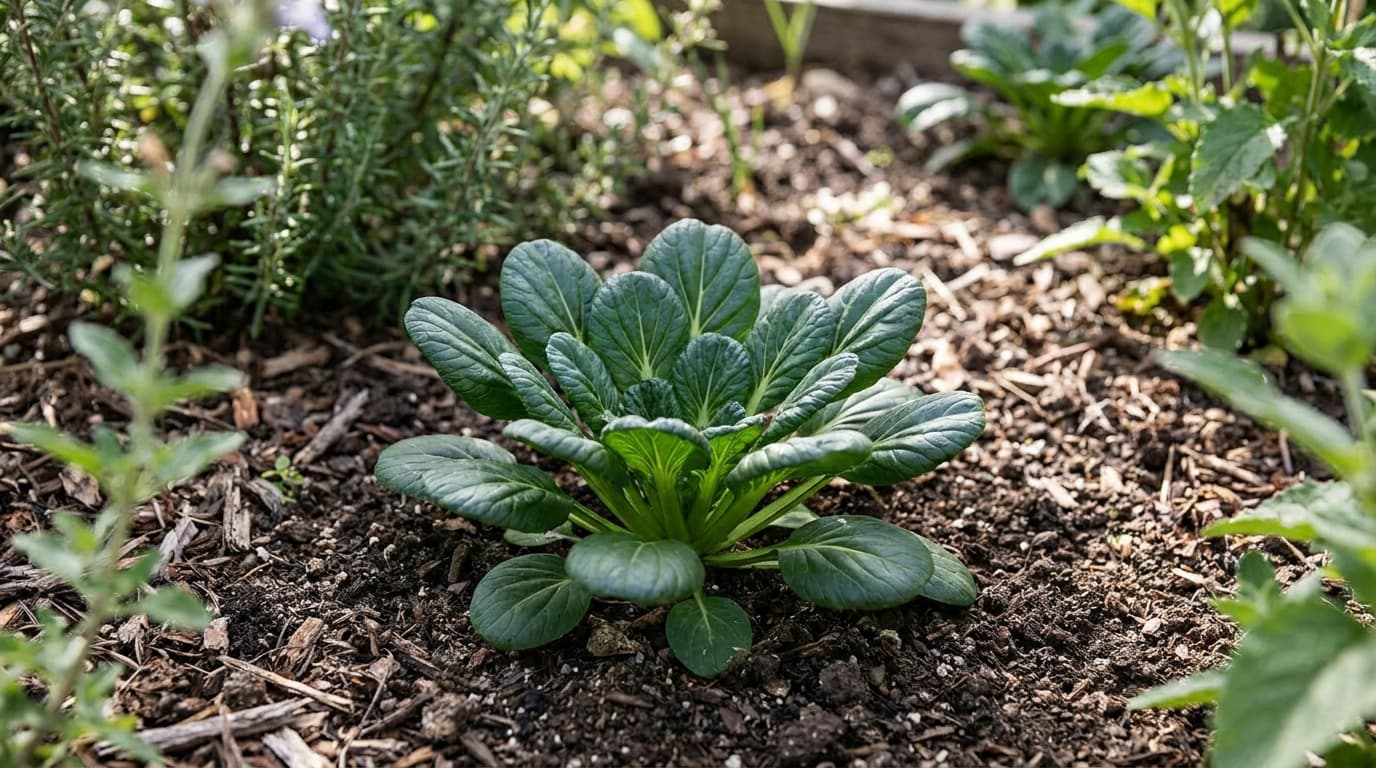 Tatsoi growing in a garden