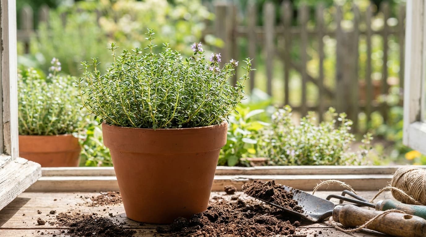 Thyme growing in a garden