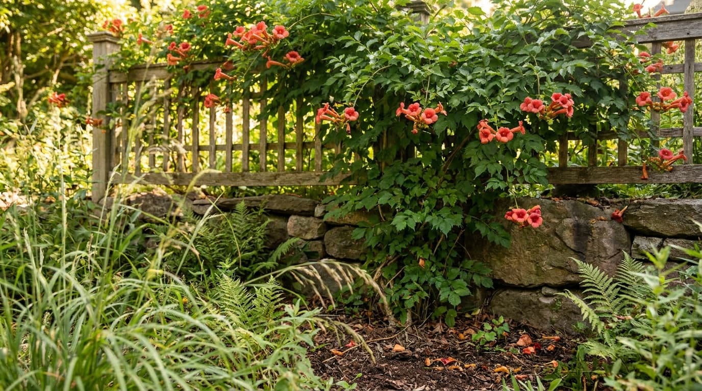 Trumpet Vine growing in a garden