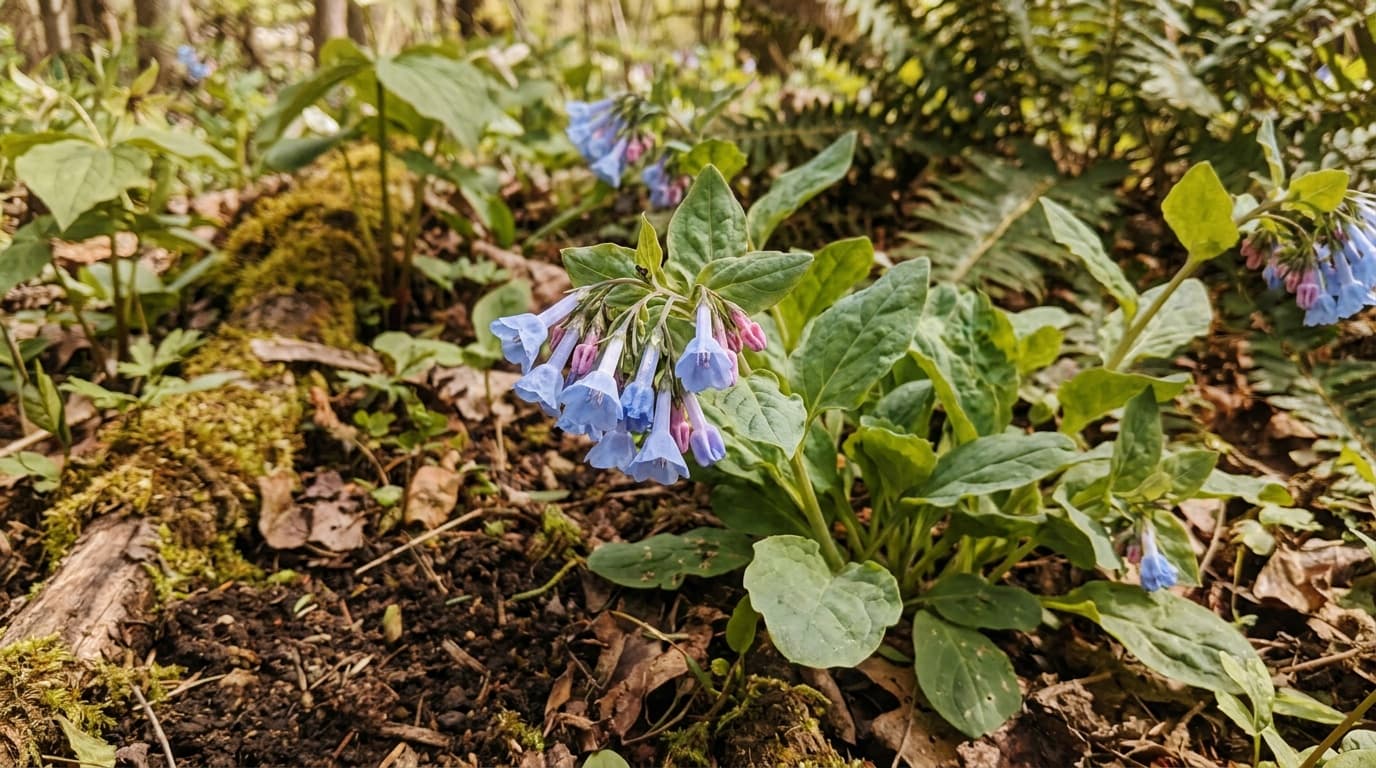 Virginia Bluebells growing in a garden