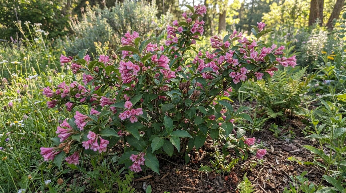 Weigela growing in a garden