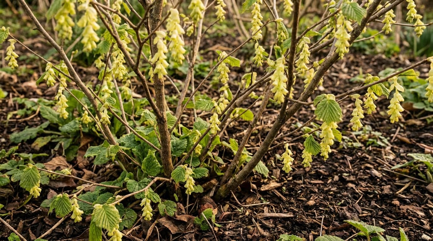 Winter Hazel growing in a garden